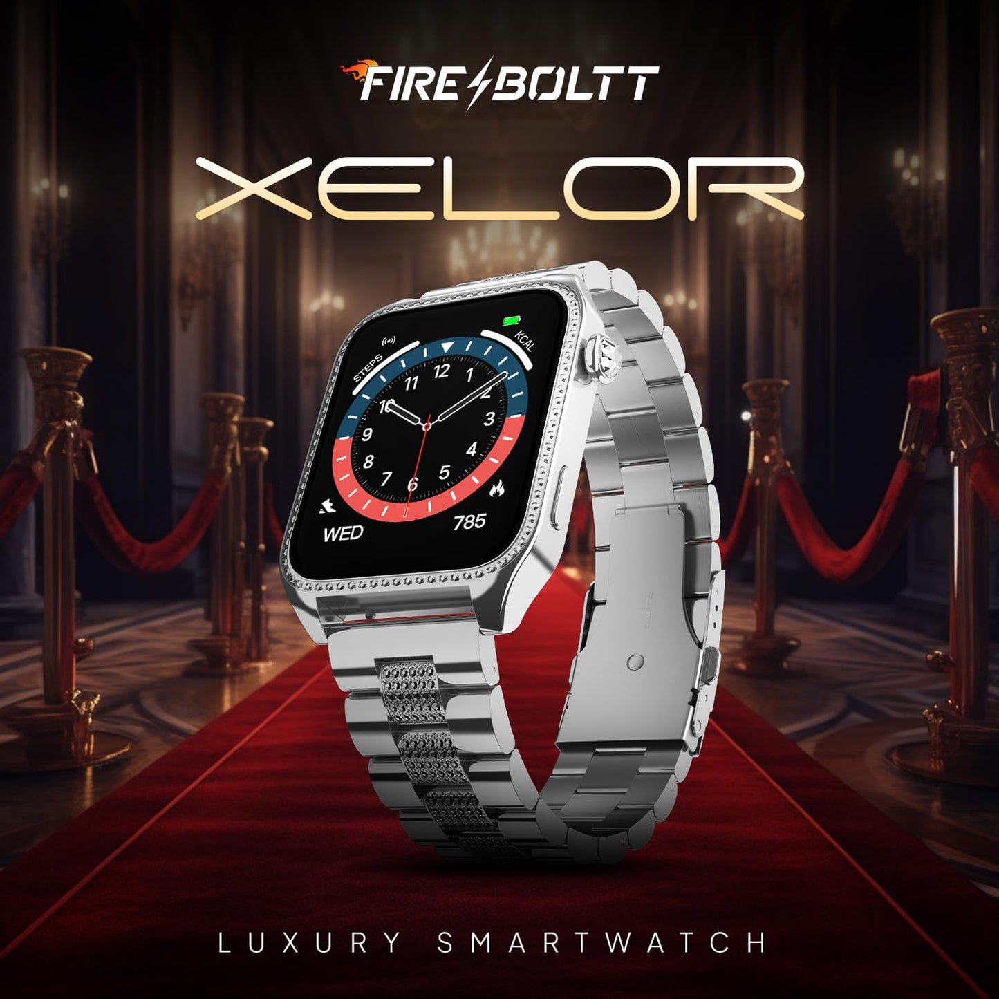 Fire-Boltt Xelor Luxury Stainless Steel Smart Watch. 1.78" AMOLED, Always-On Display, 368 * 448 px Resolution, Bluetooth Calling, 75 HZ Refresh Rate