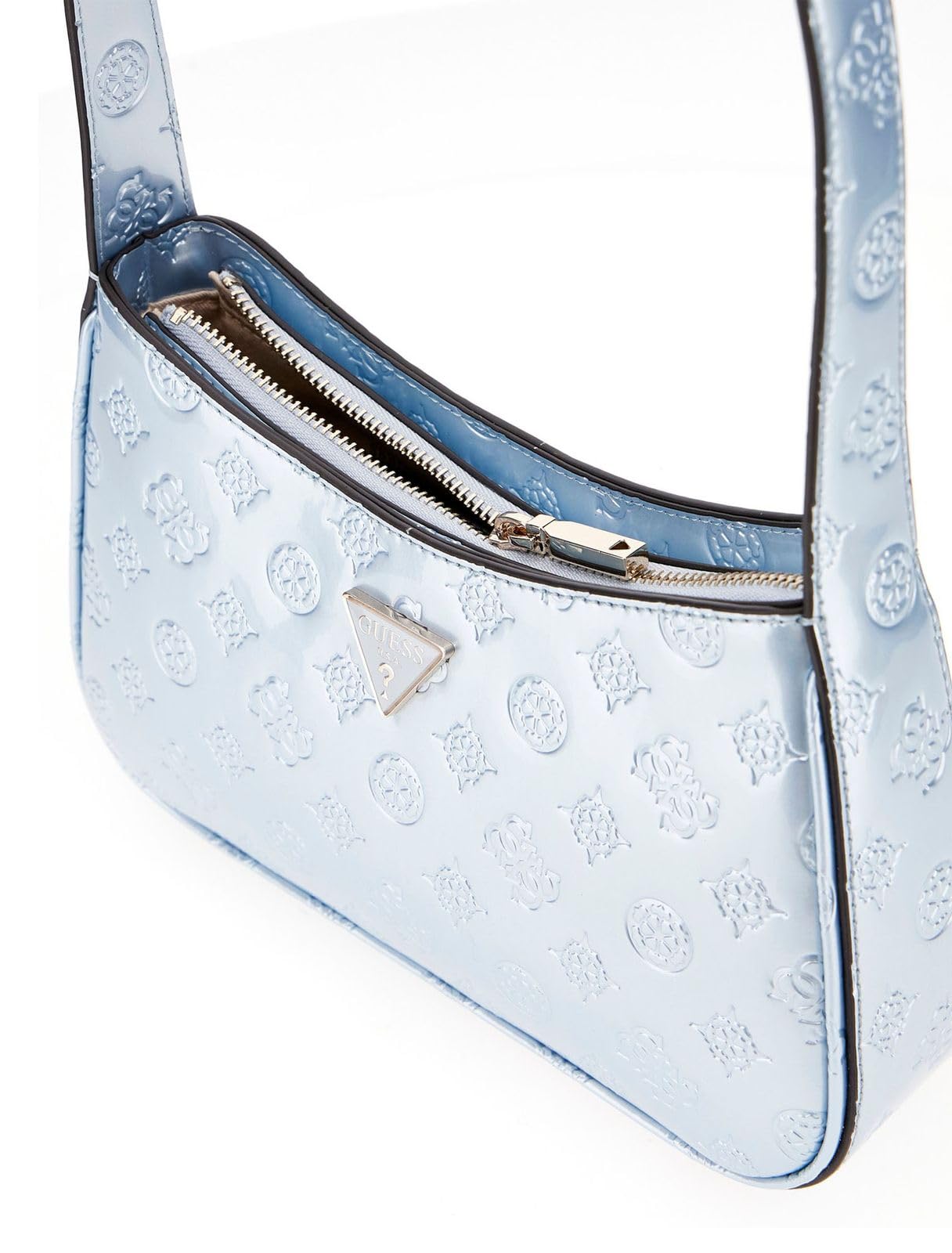 GUESS Powder Blue Logo Embossed Arnela Top Zip Shoulder Bag