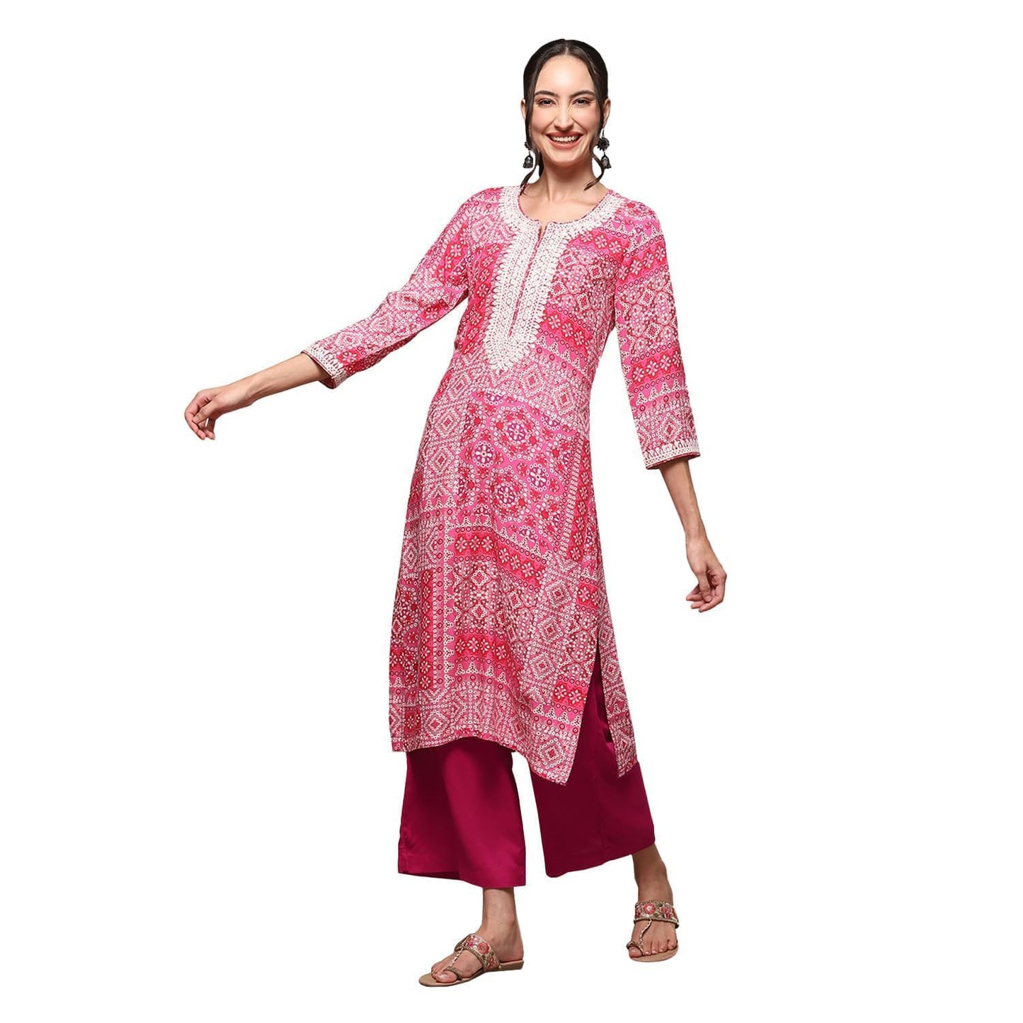 BIBA Women Solid Straight Bottom WEAR(Bottom W18336_Fuchsia_XXL), Mid Rise