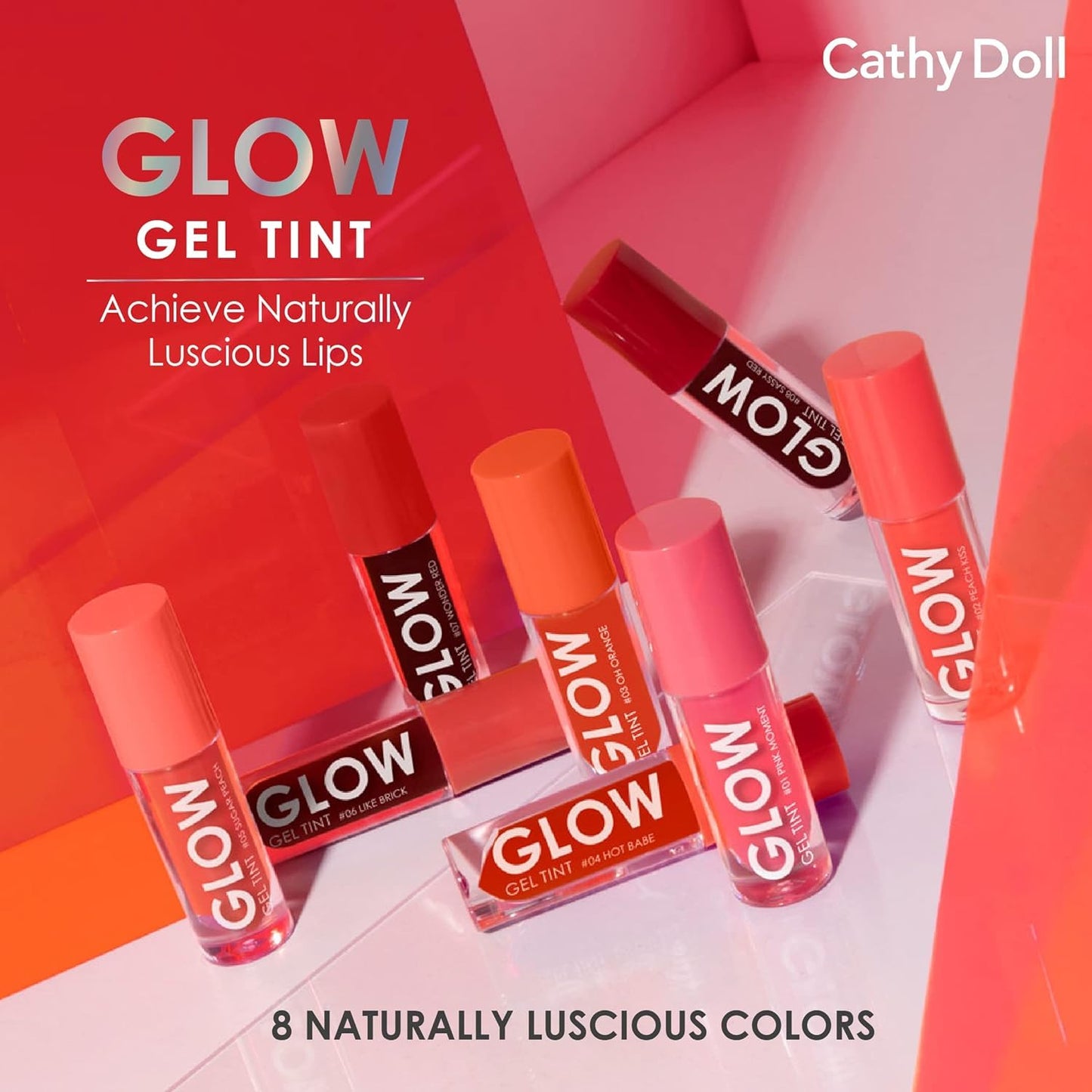 Bae Beaute Cathy Doll Glow Gel Lip Cheek Tint | Infused with Vitamin C & E for Nourishment & Protection | Long-Lasting, High-Pigmented with Cherry Scent | Thailand Imported | 08 Sassy red