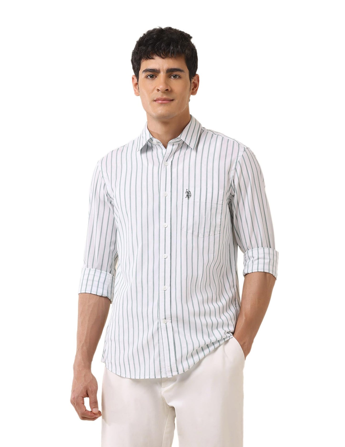 U.S.Polo Association Men's Tailored Fit Vertical Striped Shirt