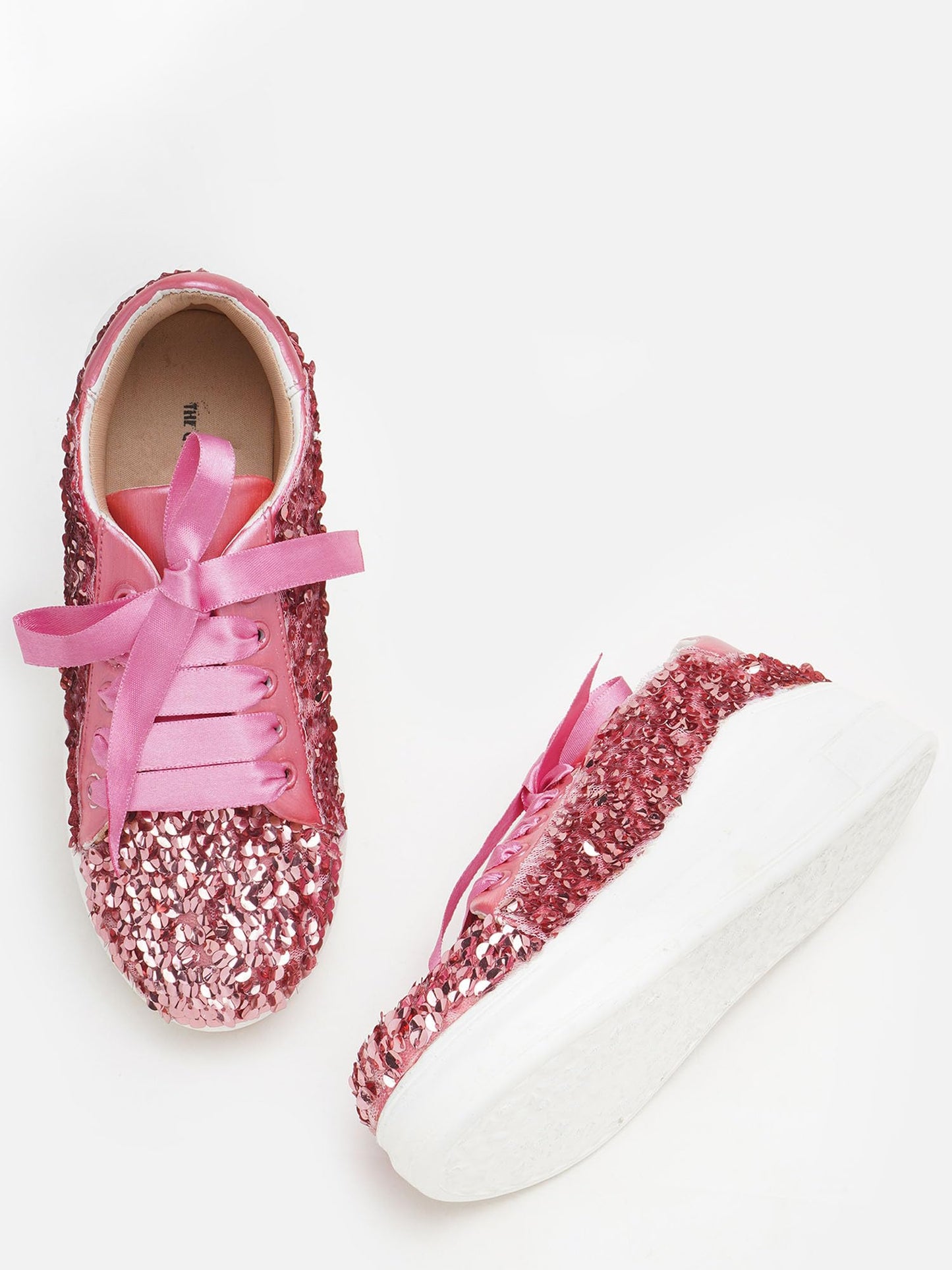 THE QUIRKY NAARI Rosette Crush Sequin Sneakers for Every Occasion | Pink