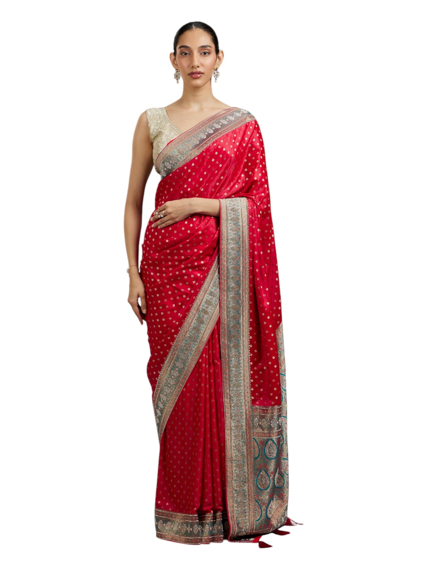 MOHEY Women's Art Silk Stone Work|Weave Saree with Blouse Piece(Pink)