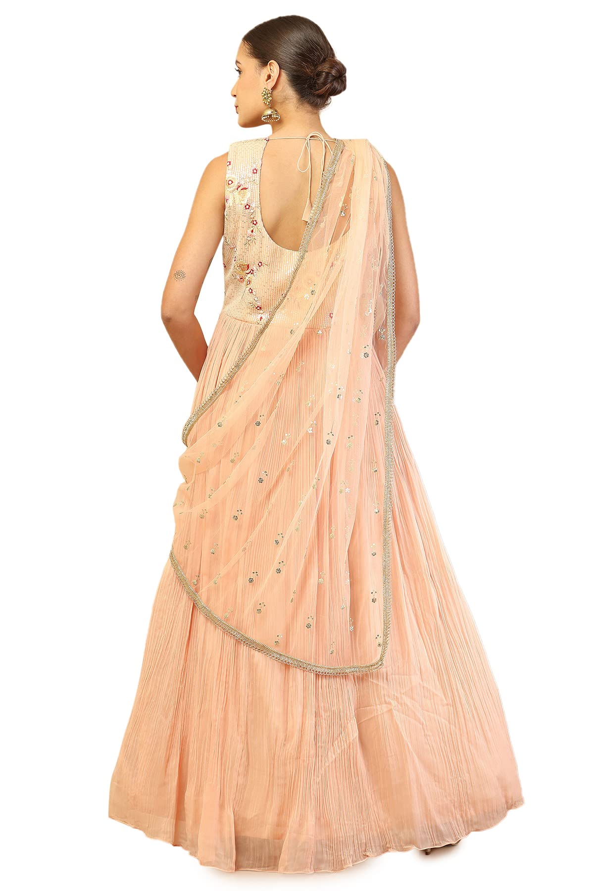Soch Peach Georgette Gown With Embroidered Designs