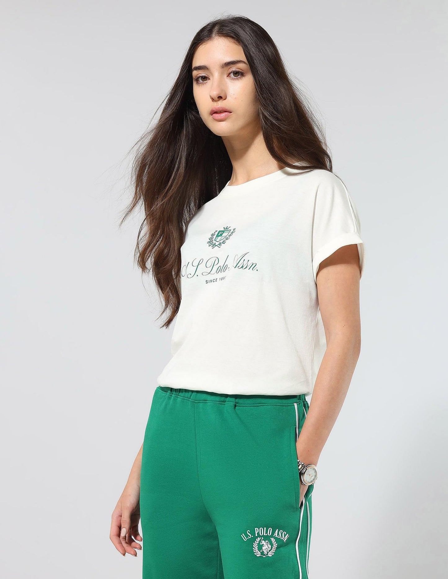 U.S. POLO ASSN. Women's Regular Fit T-Shirt (UWAW25TSH318_Off White