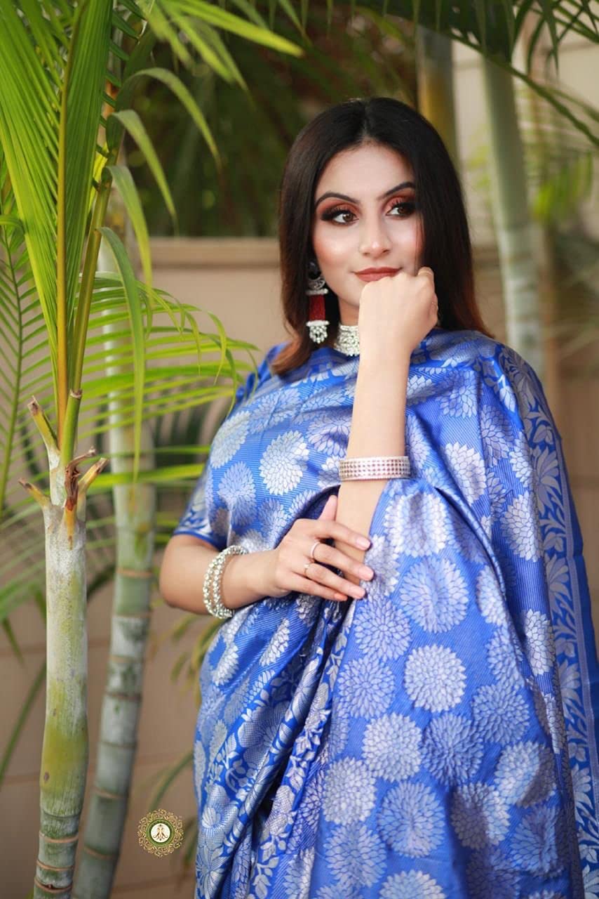 SGF11- Women's Kanjivaram Soft Silk Saree With Blouse Piece (Royal Blue)
