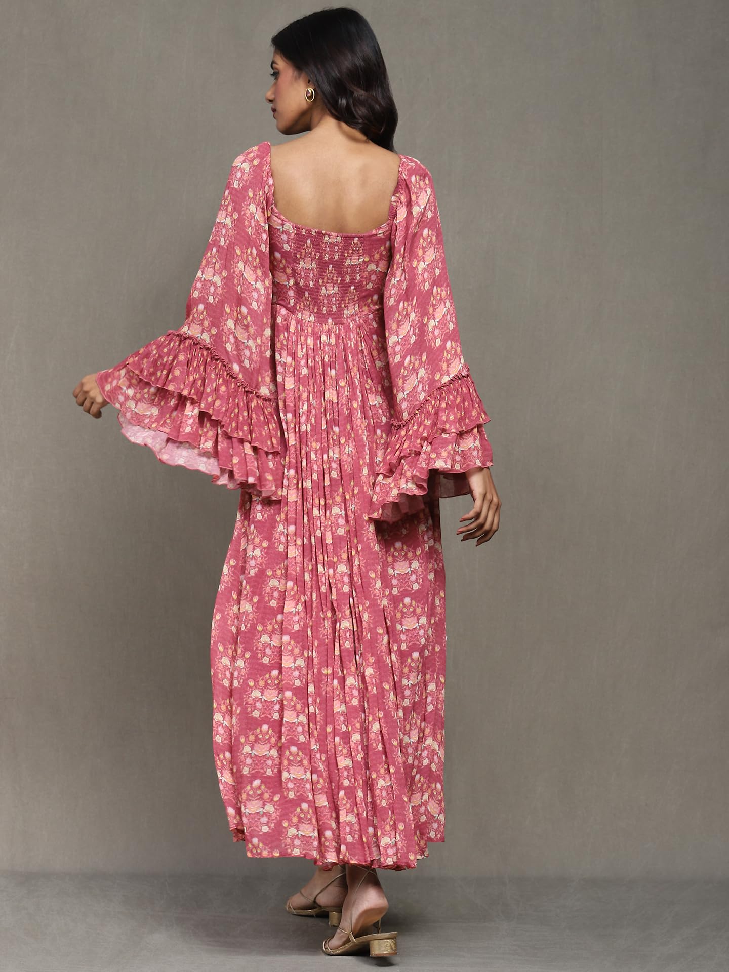 Ritu Kumar Pink Block Print Long Dress