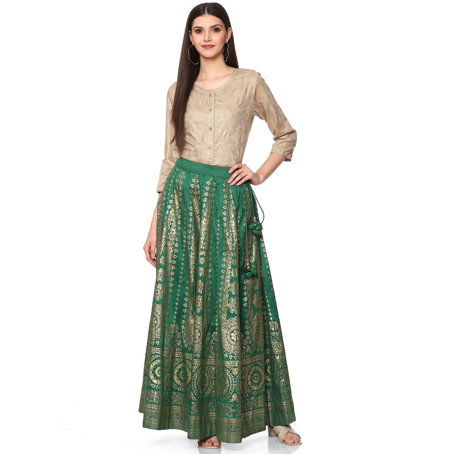 BIBA Women Printed Flared Mix and Match(SKIRTS/T18595_Green_L)