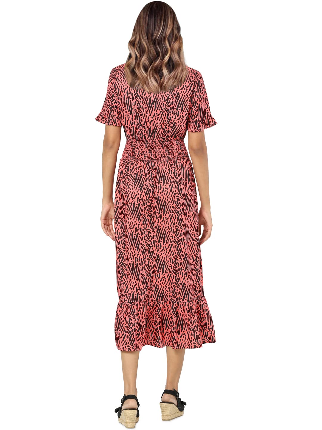 Vero Moda Women's Viscose A-Line Midi Dress (231308902-Sugar Coral_Sugar S)