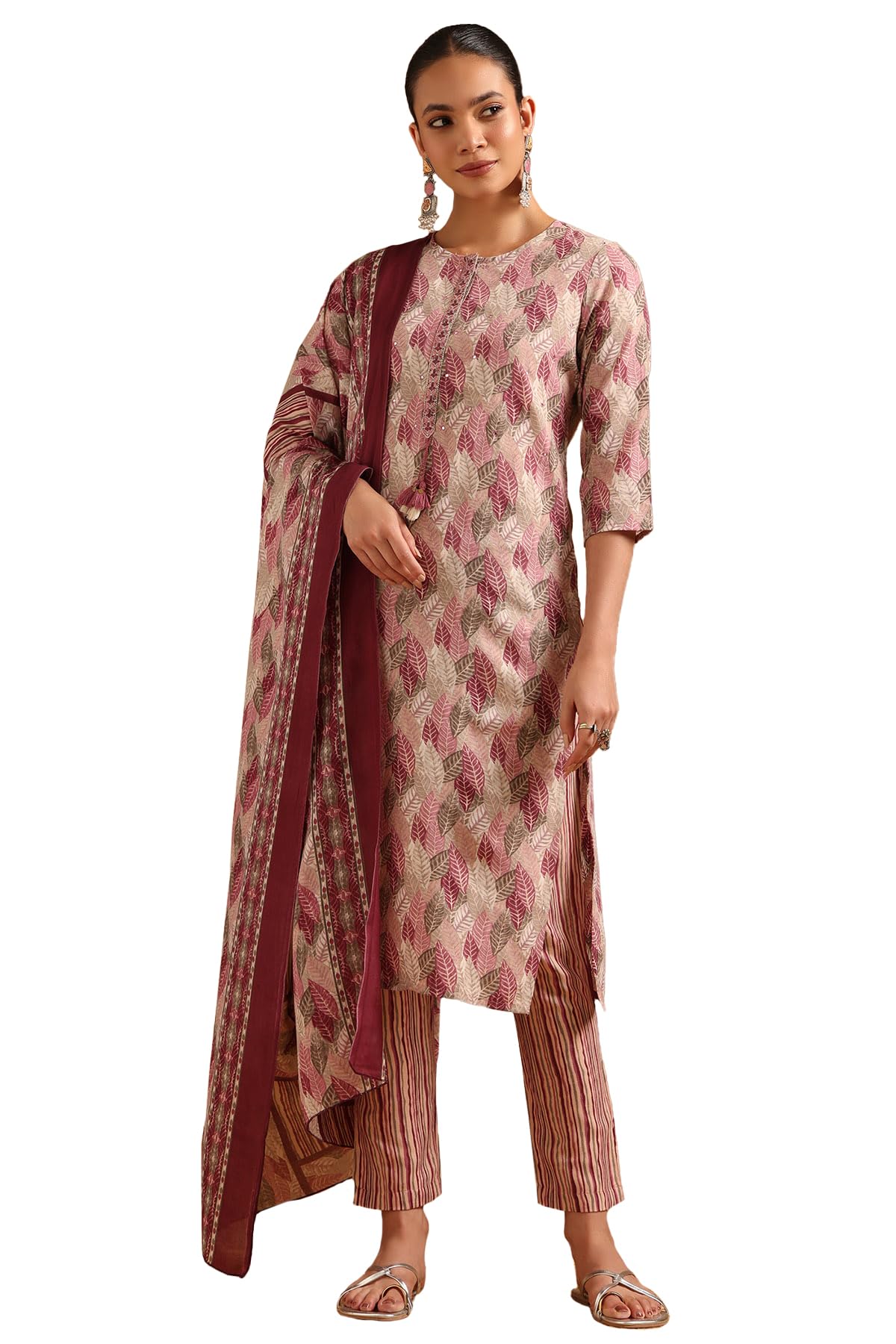 Soch Womens Multi Linen Blend Botanical Salwar Suit With Mirror