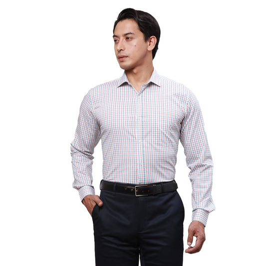 Park Avenue Men's Checkered Slim Fit Shirt (Orange)
