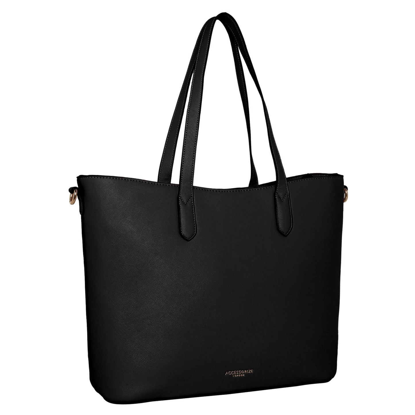 Accessorize London Women's Black Faux Leather Daffodil Bag |Big Size| Stylish Handbag for women with Zip Closure | Fit for Office Bag, College, Travel Use.