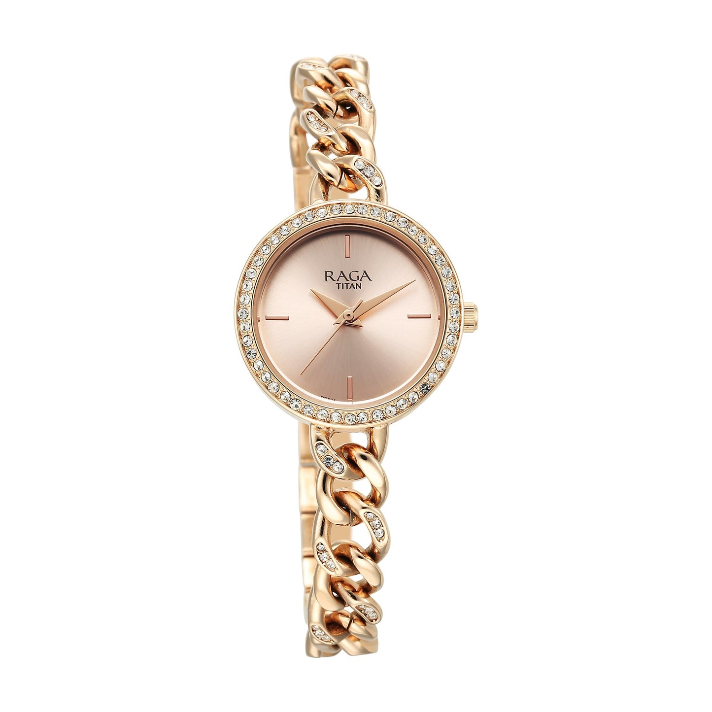 Titan Raga Round Shaped Rose Gold/Copper Dial Women Watch with Brass Strap
