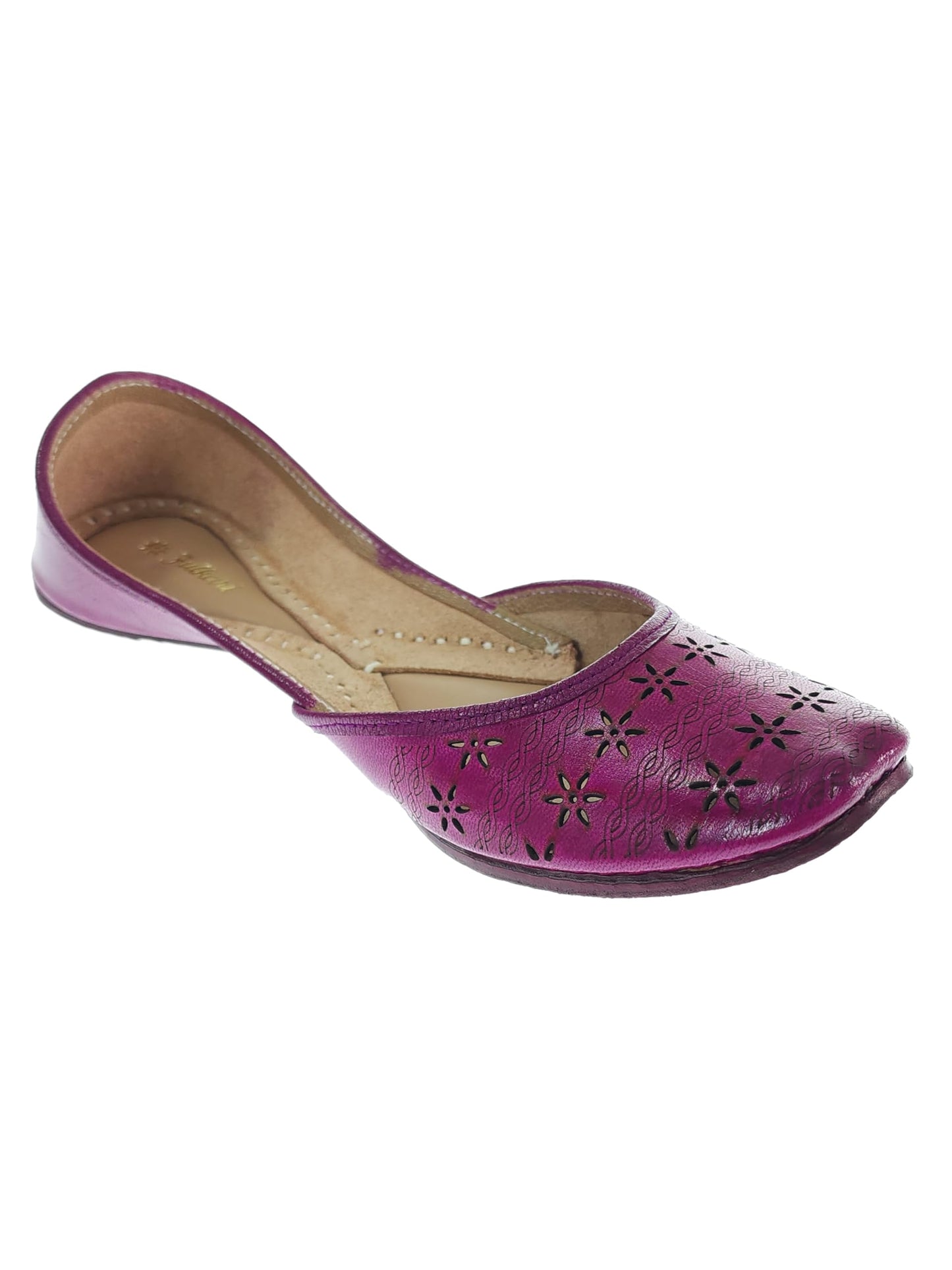 Fulkari Women Magenta Dark Cutwork Casual Genuine Soft Leather Jutis | Bite and Pinch Free Juttis | Punjabi Jutti | Girl's Office Flat Ladies Mojari | dailywear Ethnic Juti | 36