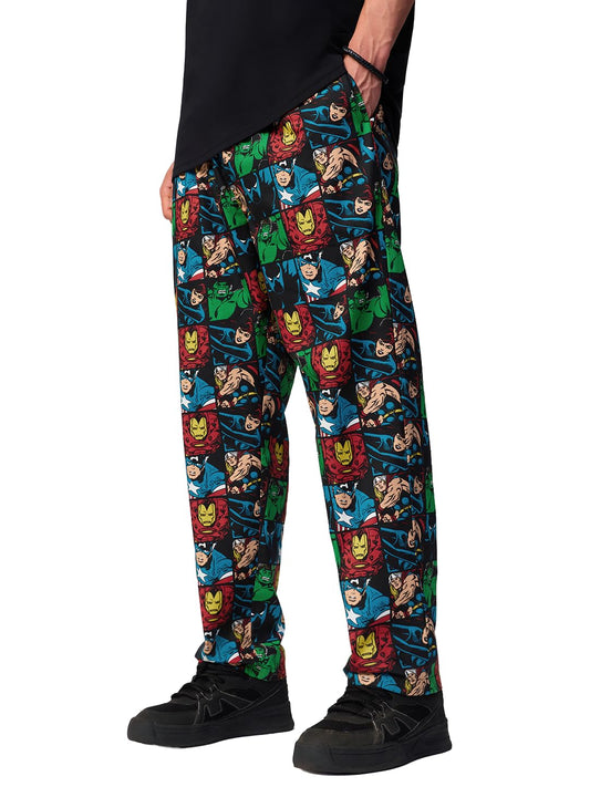 The Souled Store Marvel: Comics Men and Boys Elastic Waistband Black All-Over Print Cotton Regular Fit Lightweight Official Sleepwear Pyjamas