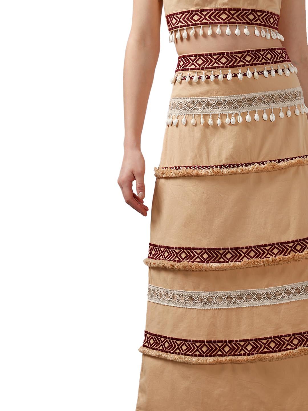 VERO MODA Women's Flared High Rise Beige Skirt