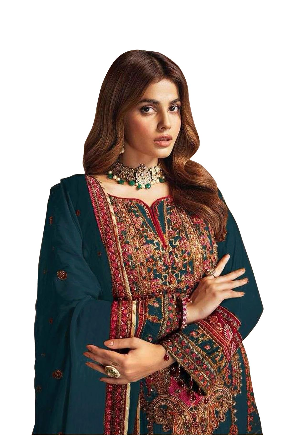 RUDRAPRAYAG Chinon and santoon floor length sharara for women | gown for women semi-stitched | anarkali Shrara dress | gown in Clothing & Accessories