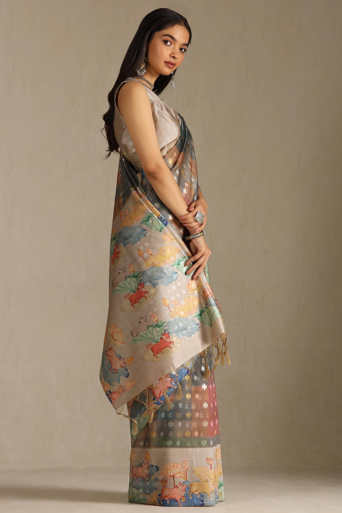 Soch Womens Multicolour Chanderi Pichwai Print Saree