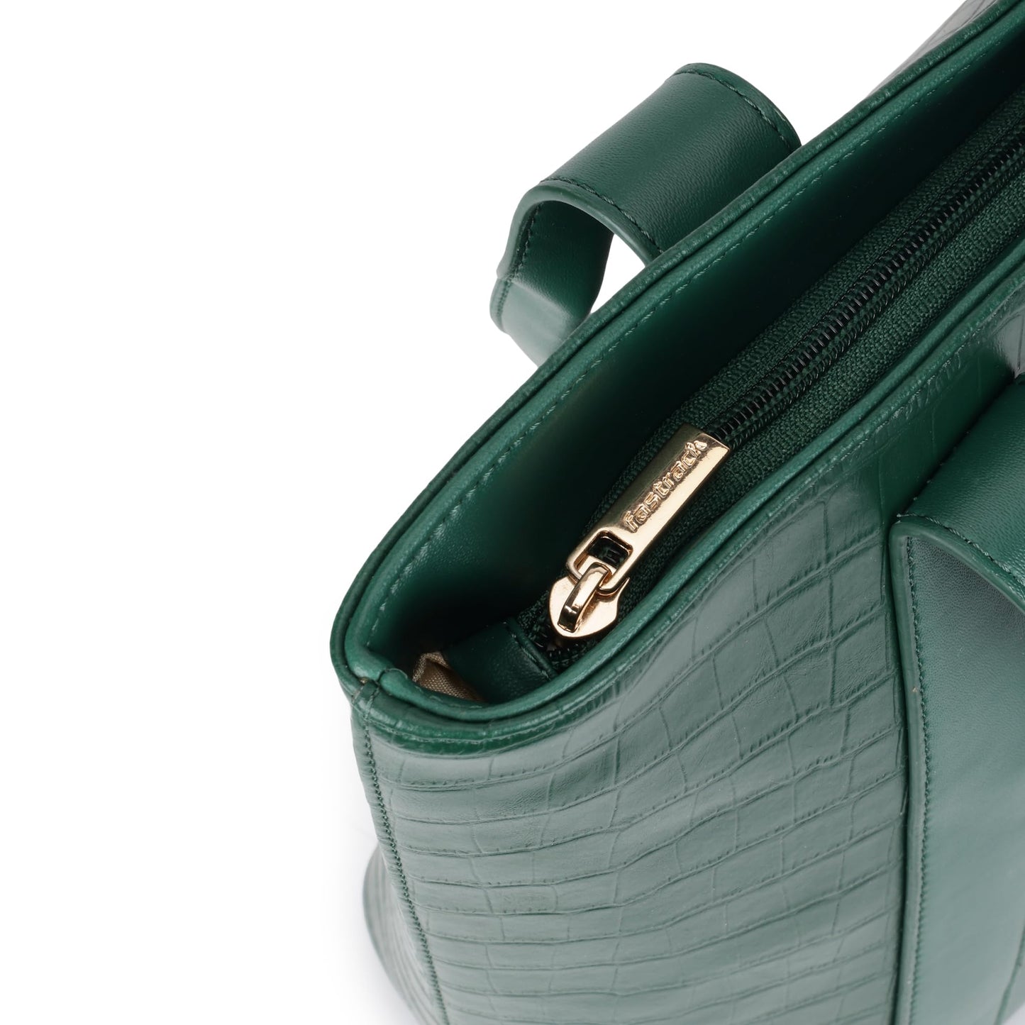 Fastrack Croco Crush Tote | green faux-leather Women's Handbag | Textured Croco Design with Gold Hardware | Double Handles, Zipper Closure & Organised Storage