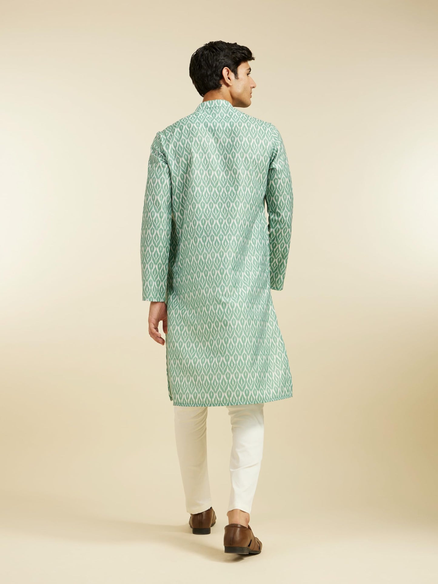 DIWAS BY MANYAVAR Men's Cotton Blend Printed Kurta (Green,M)