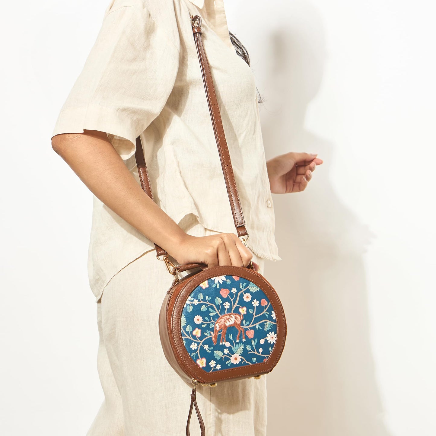 Chumbak Vienna Crossbody Bag, 2.2L, Tan, PU Outer with Polyester Lining, Stylish Small Sling Bag for Women, Kashmir Trails Collection