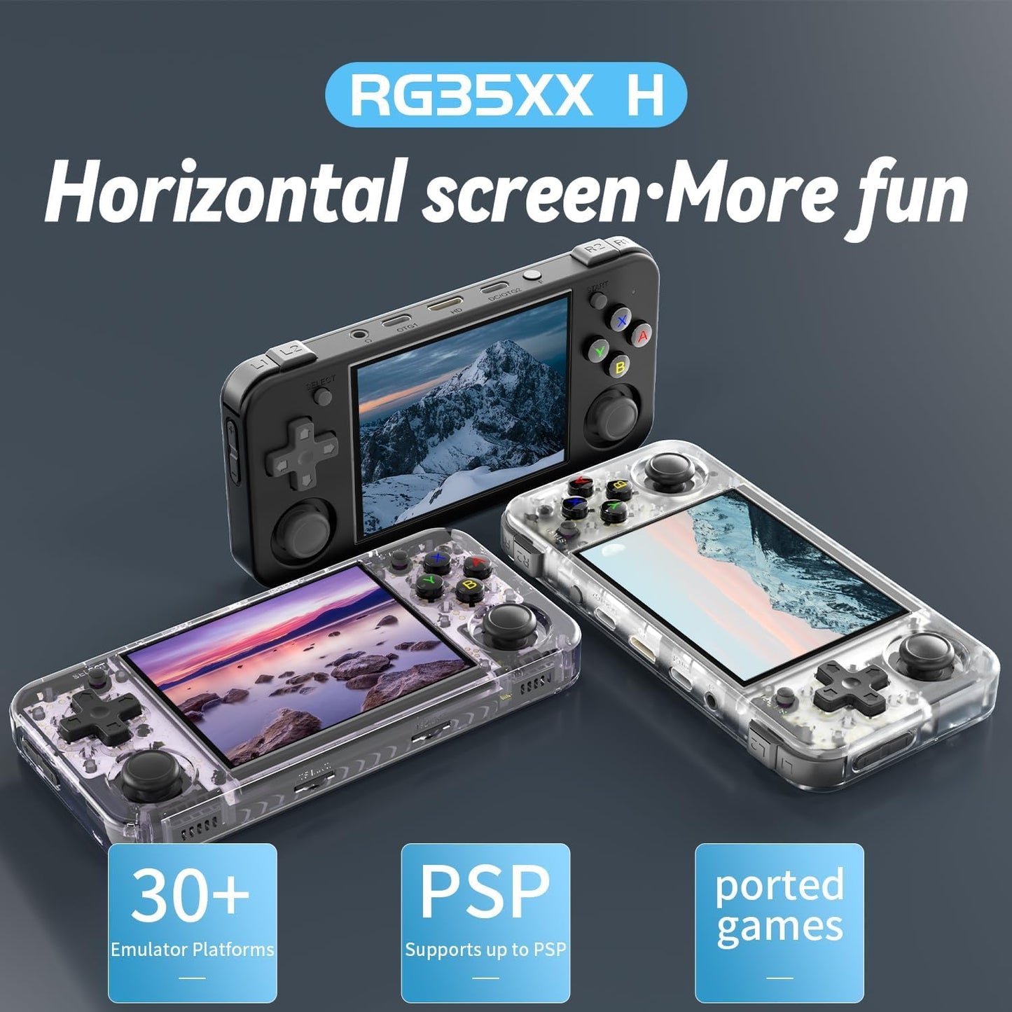 New World Anberni-c RG35XX H Retro Handheld Game Console 3.5 in IPS Screen Built-in 3300mAH Battery 64G TF Card Classic Games (White)