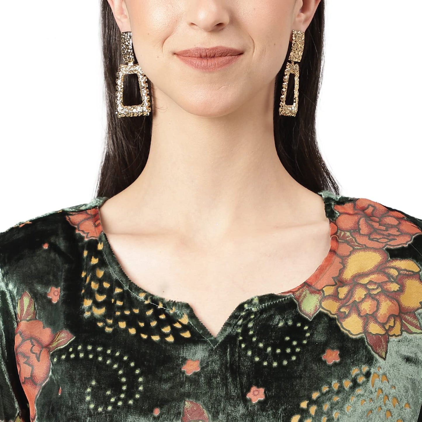 Divena Green Burn out Velvat Kurta Haram Pant with Organza Dupatta