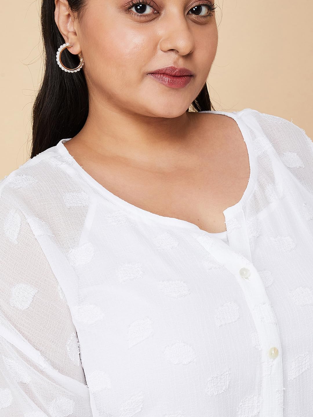 Max Women Plus Size Textured Blouse with Cami Top (WVN3206P_Ivory)