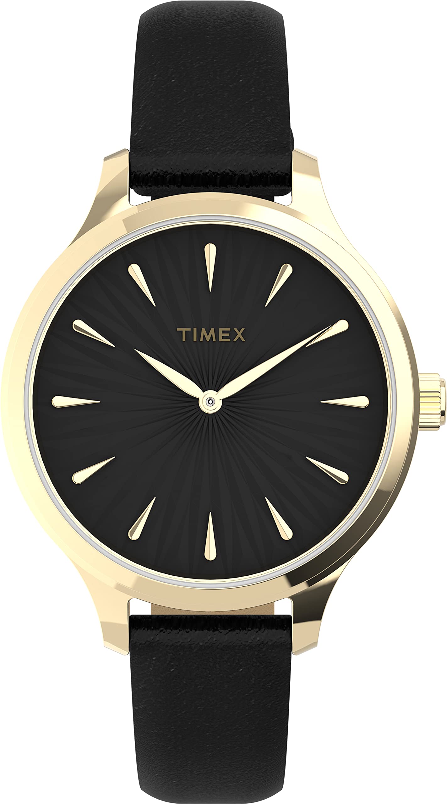 TIMEX Women Leather Analog Black Dial Watch-Tw2V06600, Band Color-Black