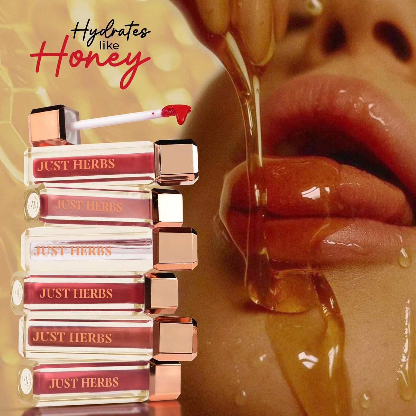 Just Herbs Lip Honey Plumping Gloss with Plant Vitamin C & Peppermint Oil (Honey Glaze, 4 ml)