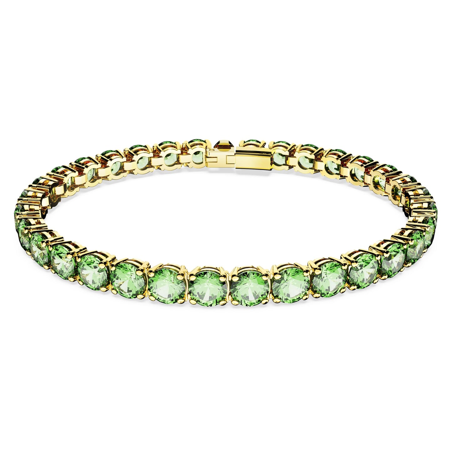 Swarovski Matrix Tennis bracelet, Round cut, Green, Gold-tone plated