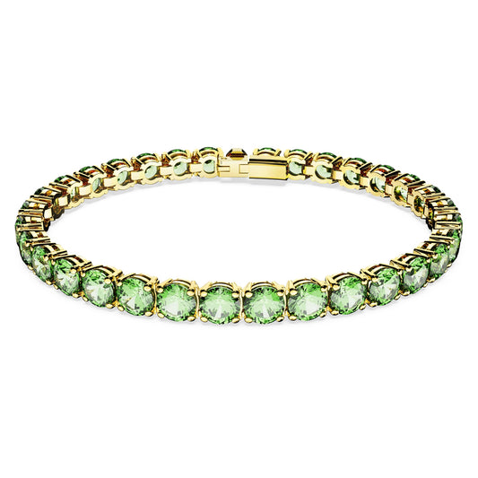 Swarovski Matrix Tennis bracelet, Round cut, Green, Gold-tone plated