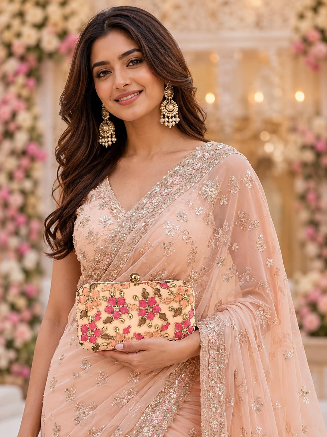 DUCHESS Women's Floral Peach Box Clutch (7"x4")