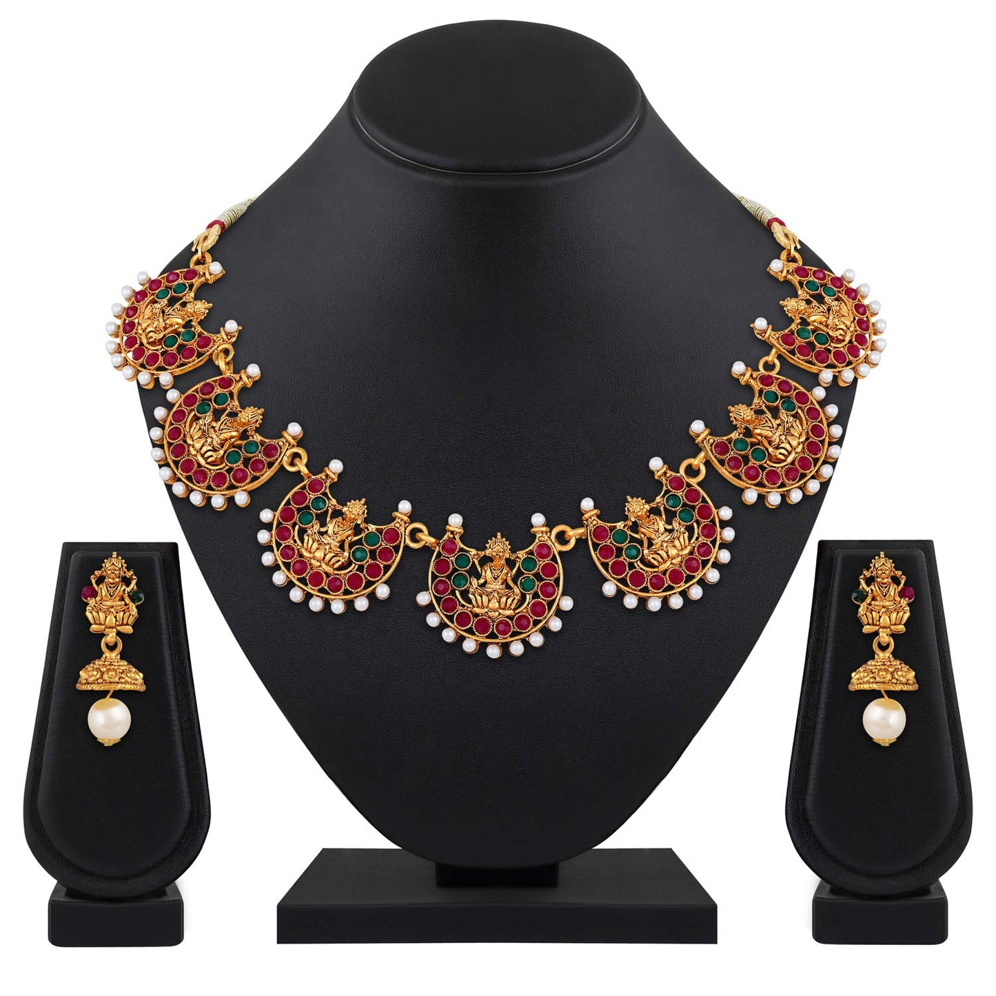 Shining Diva Fashion Latest Temple Design Necklace Set for Women Traditional Choker Gold Plated Jewellery Set for Women (Multicolor) (10653s)
