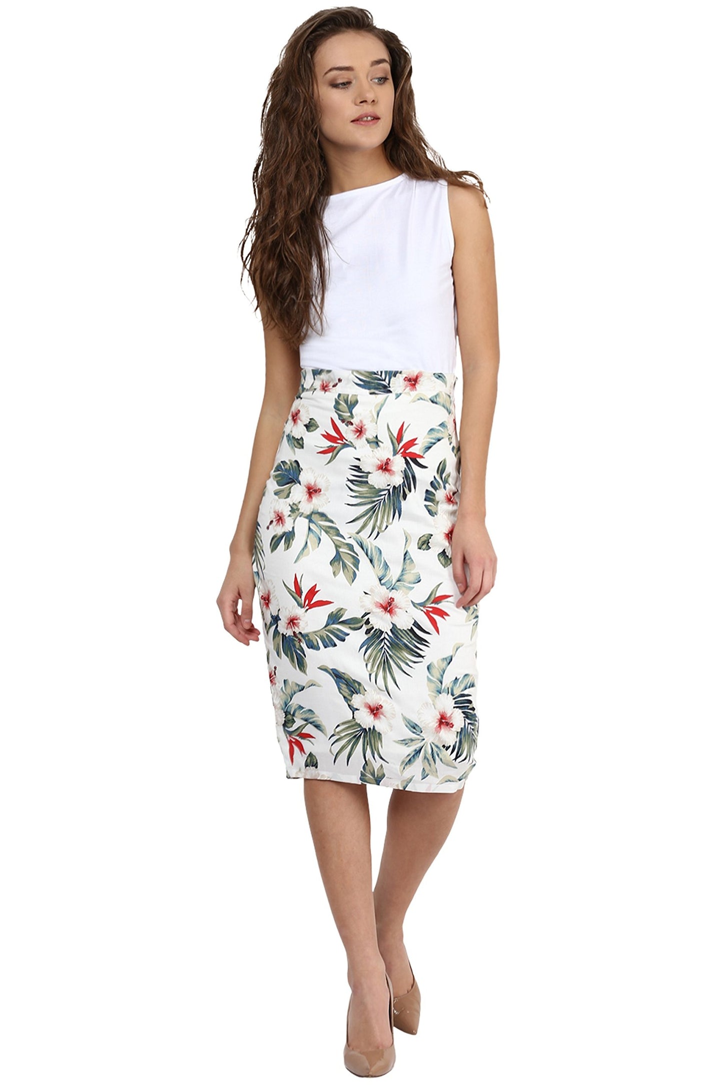 Miss Chase Women's Multicolored Mid Rise Floral Printed Pencil Skirt