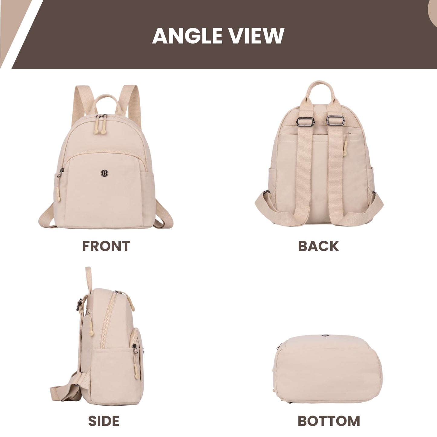 12o12 Women Travel Backpack, Multiple Pockets, Smart Organization, Lightweight Casual Daypack | Fashion Shoulder Sling Handbag Stylish for Travel, Work, Office, Picnic, Shopping College (Beige)