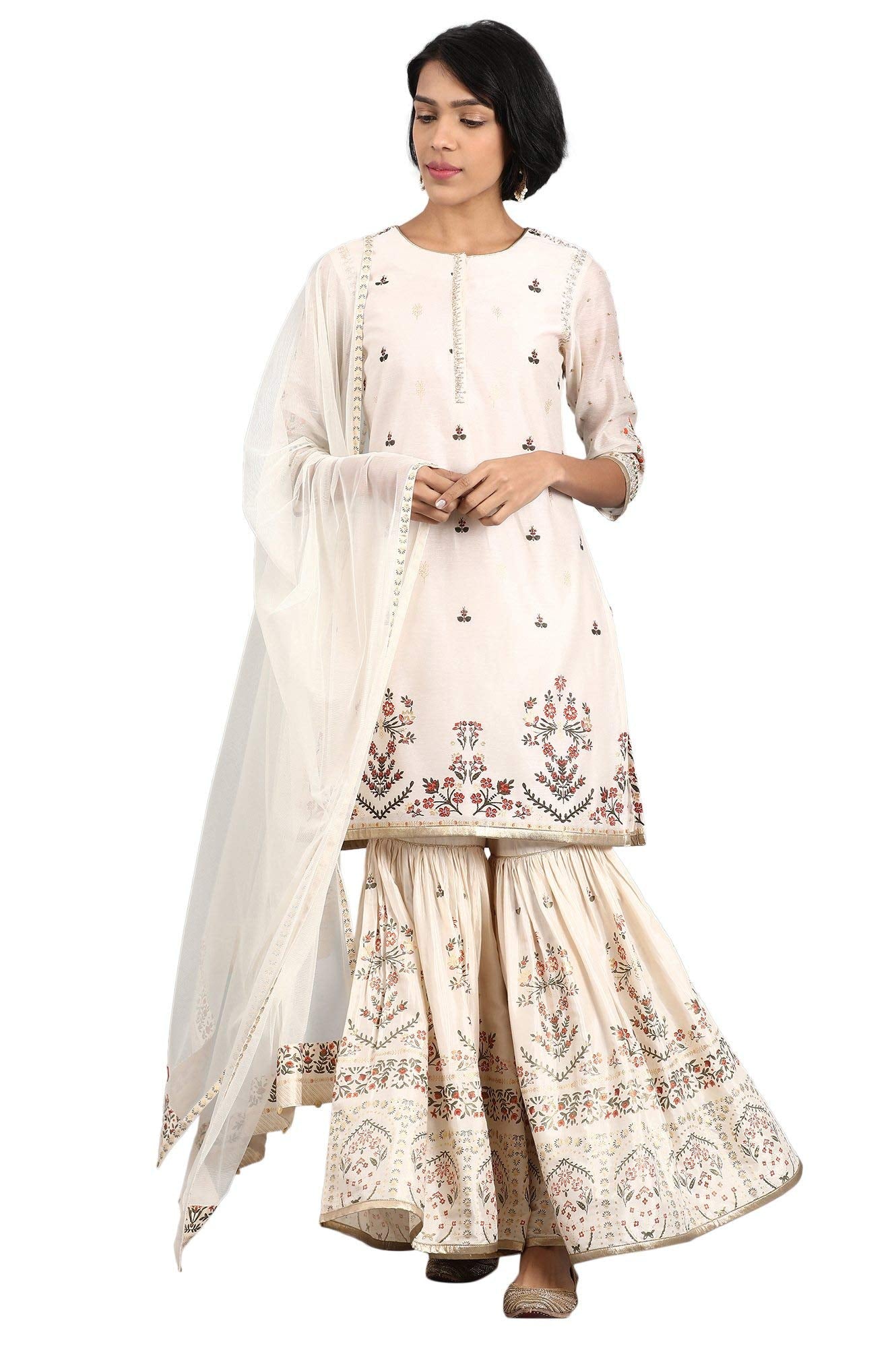 W for Woman Women's Straight Salwar Suit Set (19AUWS12920-112845_Ecru_18)