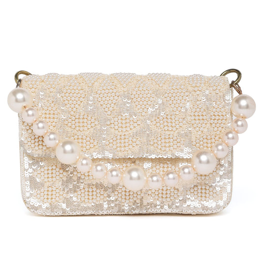 Peora Cream Clutch Purses for Women Wedding Handmade Evening Handbags Party Bridal Clutch (C54CRM)
