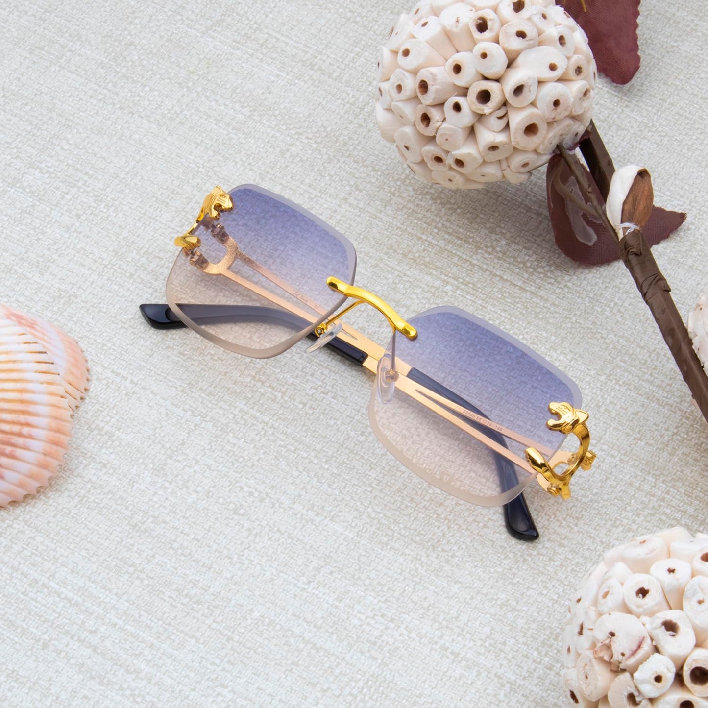 Ted Smith Men's Women's UV Protection Blue Yellow Lens Gold Square Sunglasses