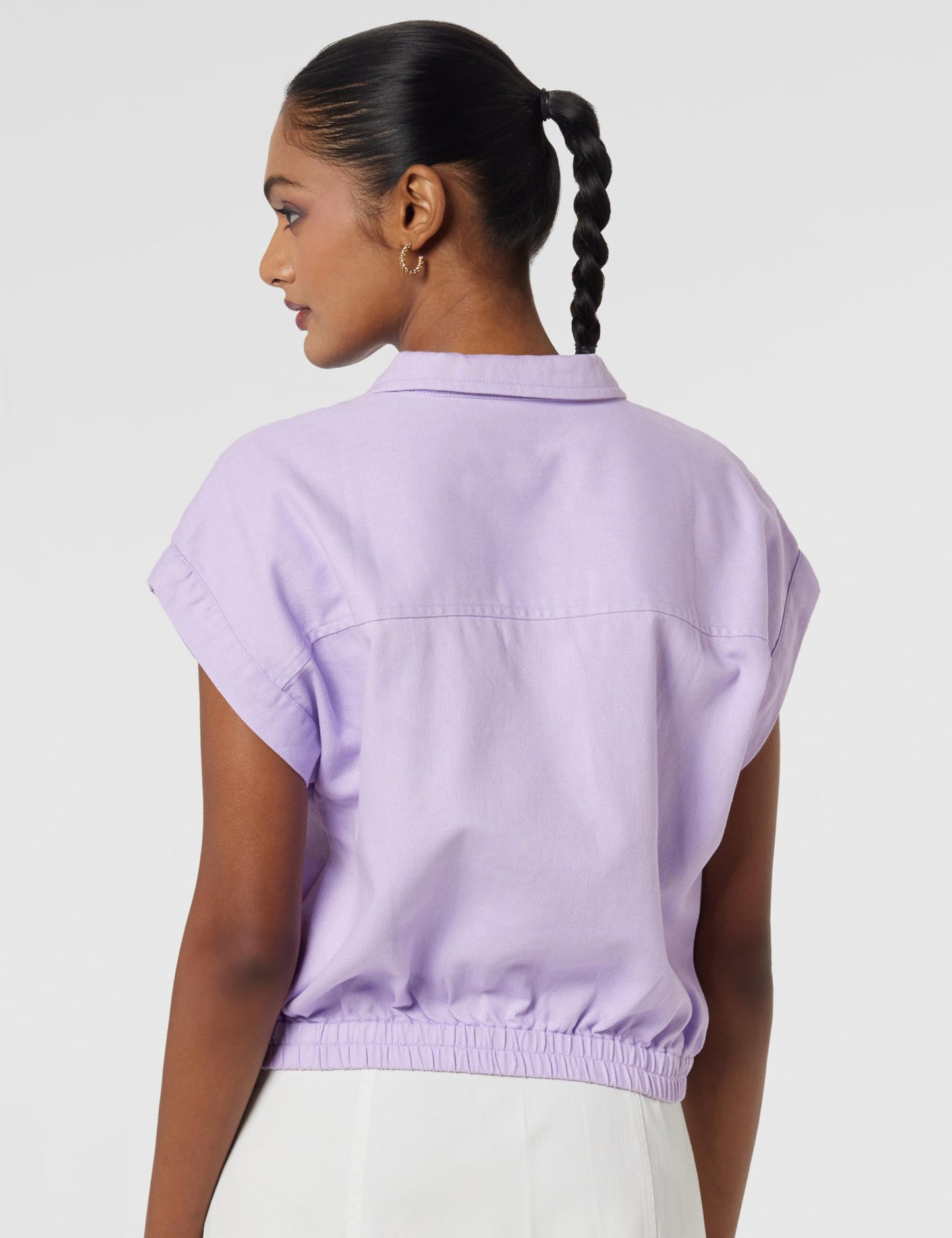 Pepe Jeans Solid Cotton Round Neck Women's Shirt (Purple, Small)