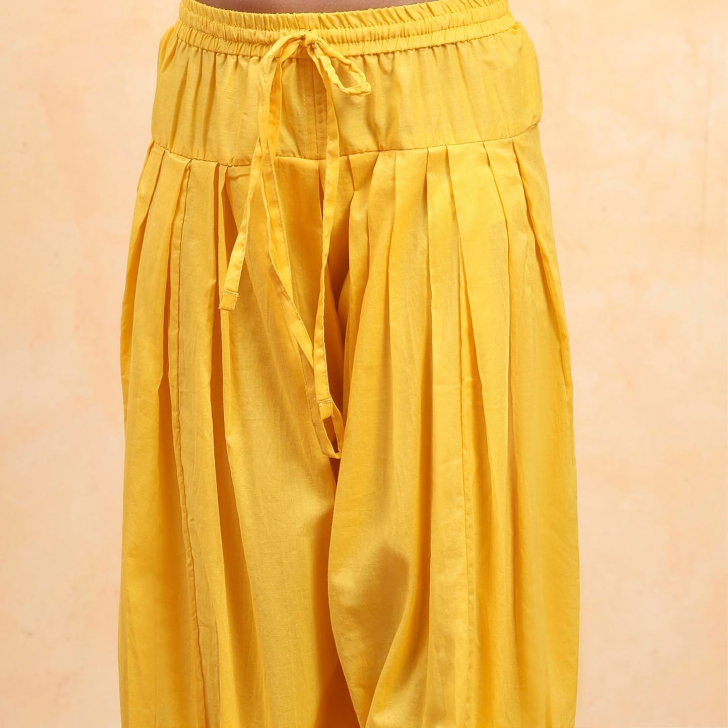 Biba Girl's Yellow Cotton Tiered Printed Kurta Salwar Set