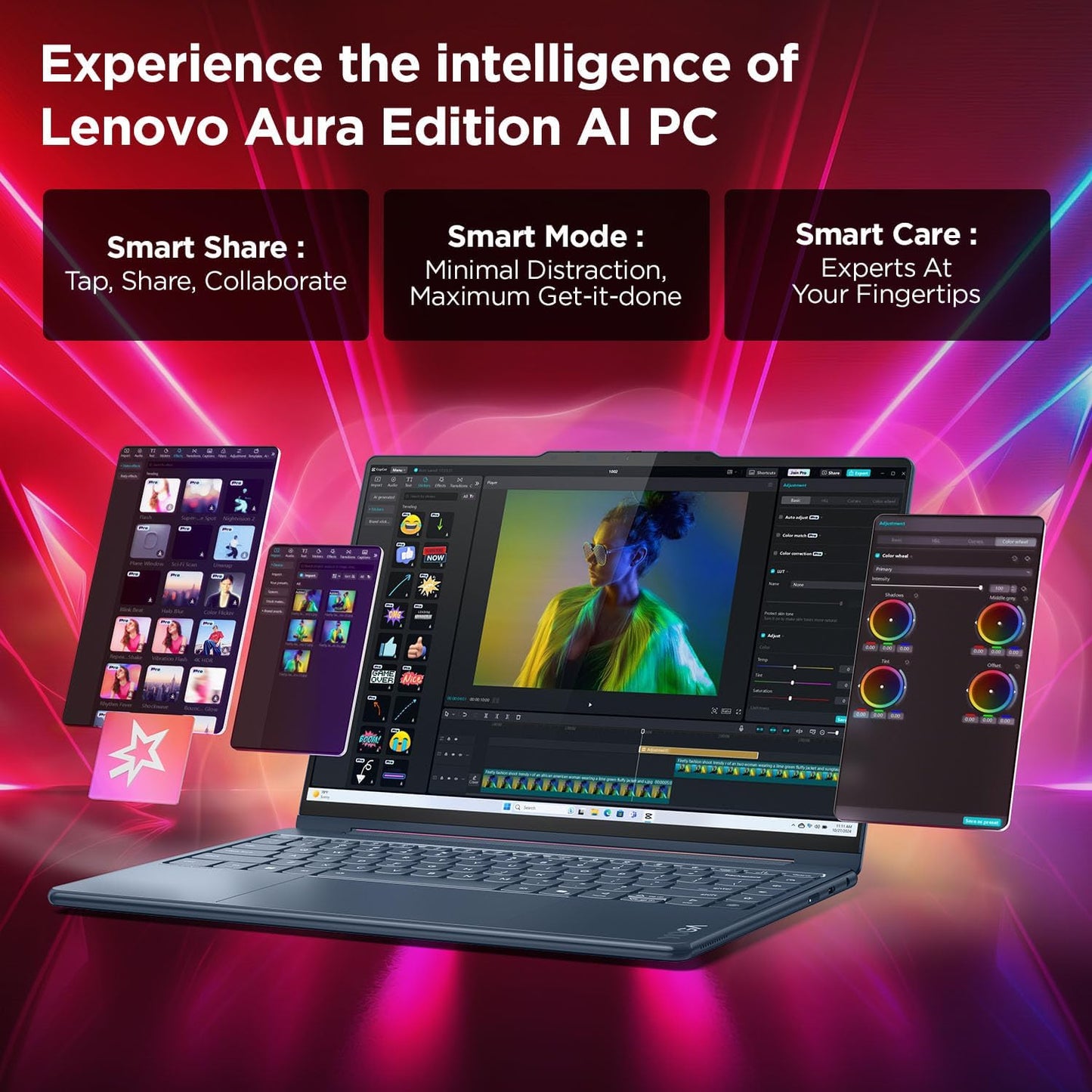 Lenovo Yoga 9 2-in-1 Aura Edition Intel Core Ultra 7 258V (32GB RAM/1TB SSD/14 (35.5cm)/4K WQUXGA OLED/47 Tops NPU/Copilot+PC/Windows 11/Office Home 2024+AI Now/Yoga Pen/Blue/1.3Kg), 83LC001FIN