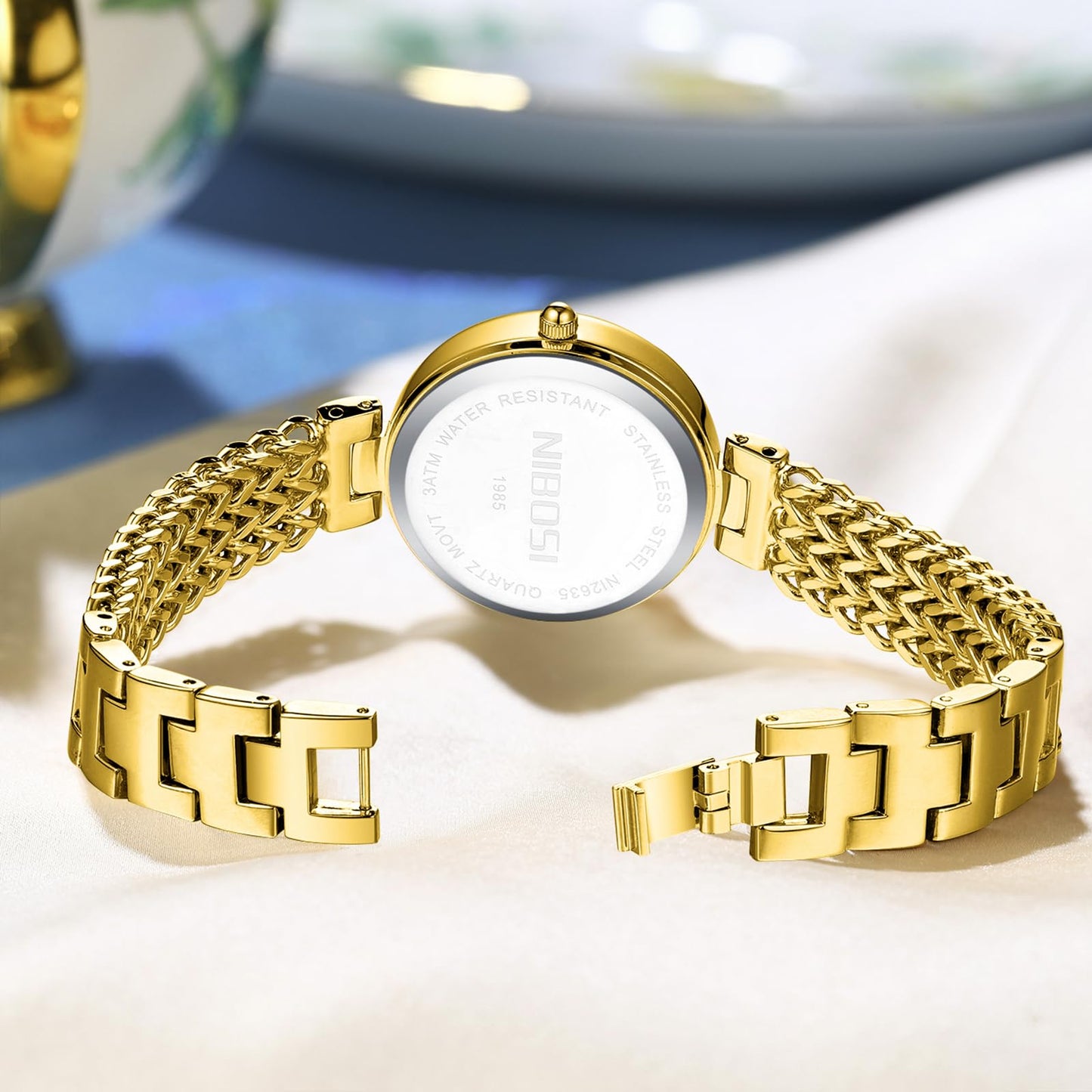 NIBOSI Watch for Woman Analog Quartz Diamond Rose Gold Women Watches Stylish Elegant Waterproof Stainless Steel Wrist Watch Jewelry Bracelet (Gold Black)