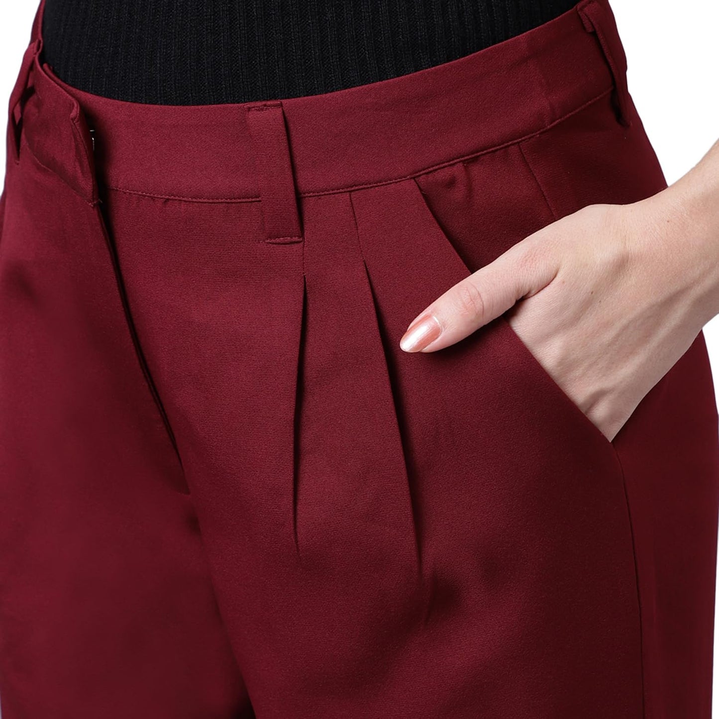 Latin Quarters Women's Solid Straight Maroon Pant_L