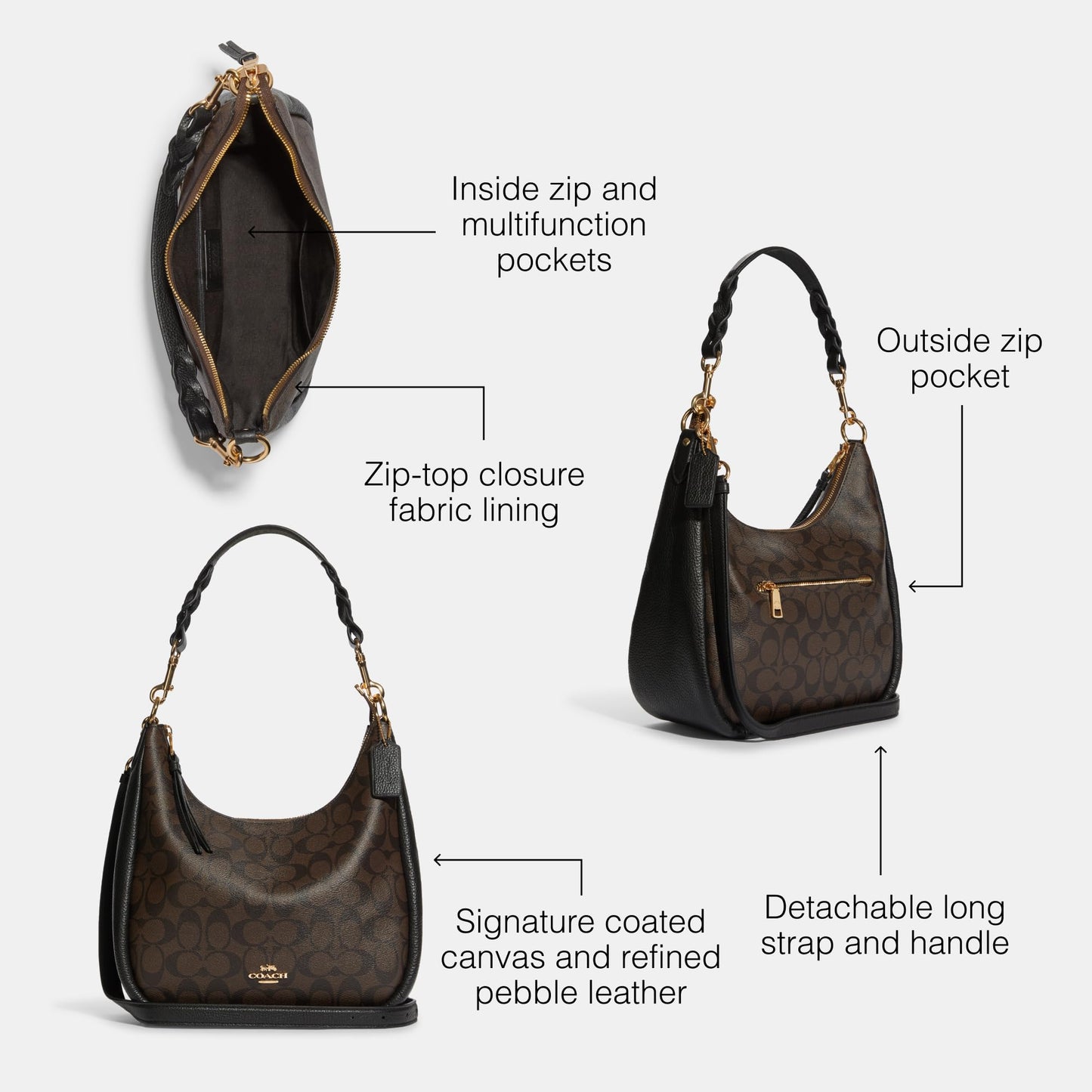 Coach Jules Hobo, Brown Black, Multi, Contemporary