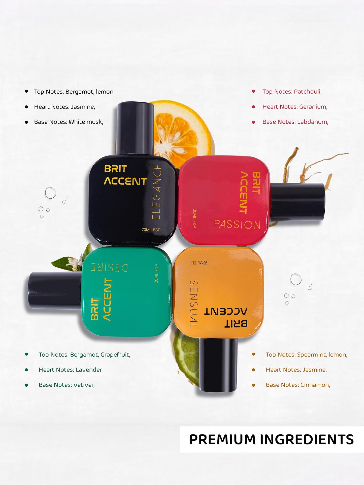 BRIT ACCENT | Luxury Perfume Gift Set | Pack Of 4 X 20 ML Perfume for Women | Fragrances - Sensual, Desire, Elegance & Passion, 20ml Each| Premium Long Lasting Fragrance | Premium Long Lasting| under Rs 300 | Gift Set for Women, Sister, Wife, Girlfriend |