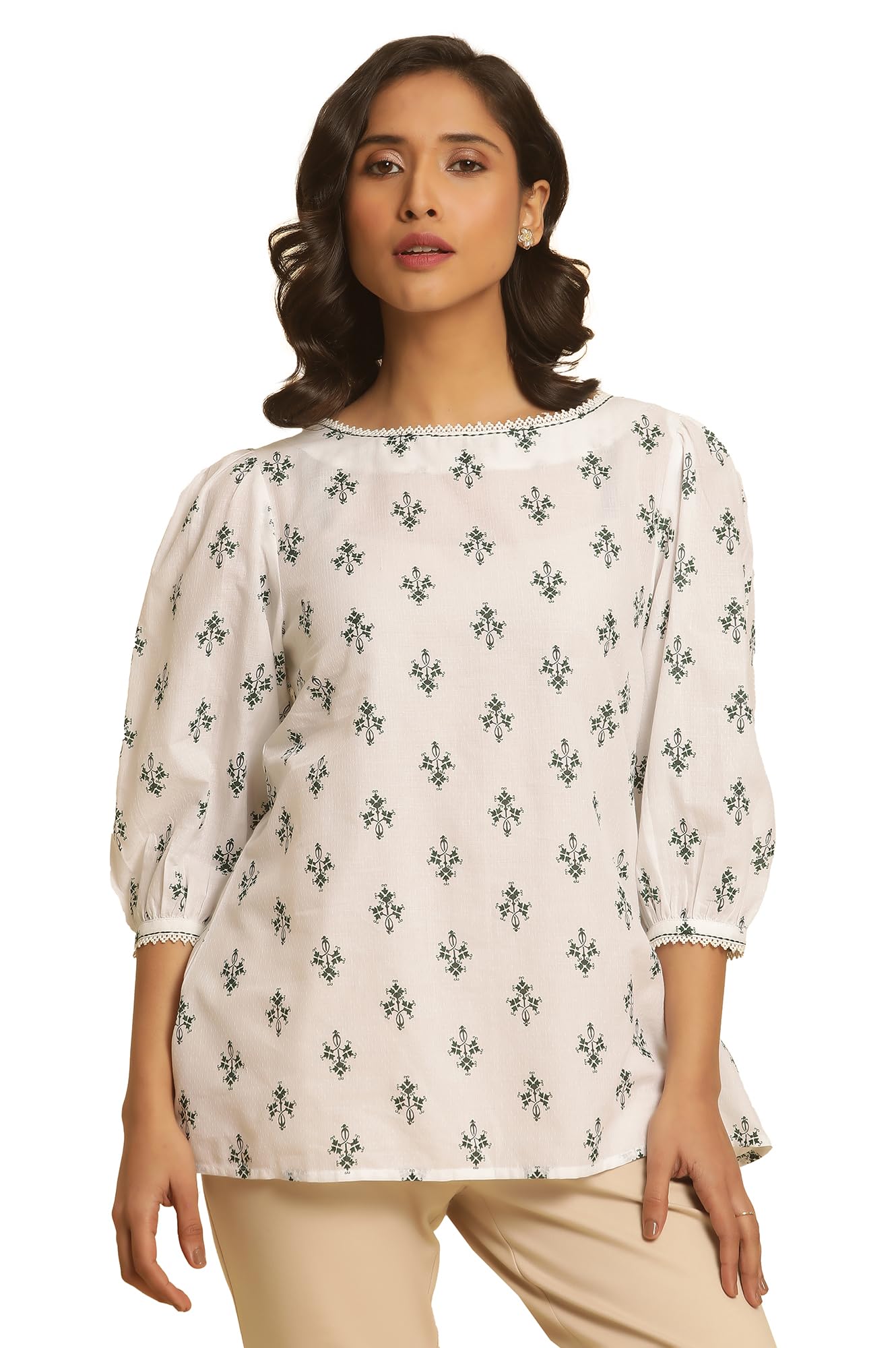 W Women White Floral Print Cotton Top_24FEW30798-123031_L