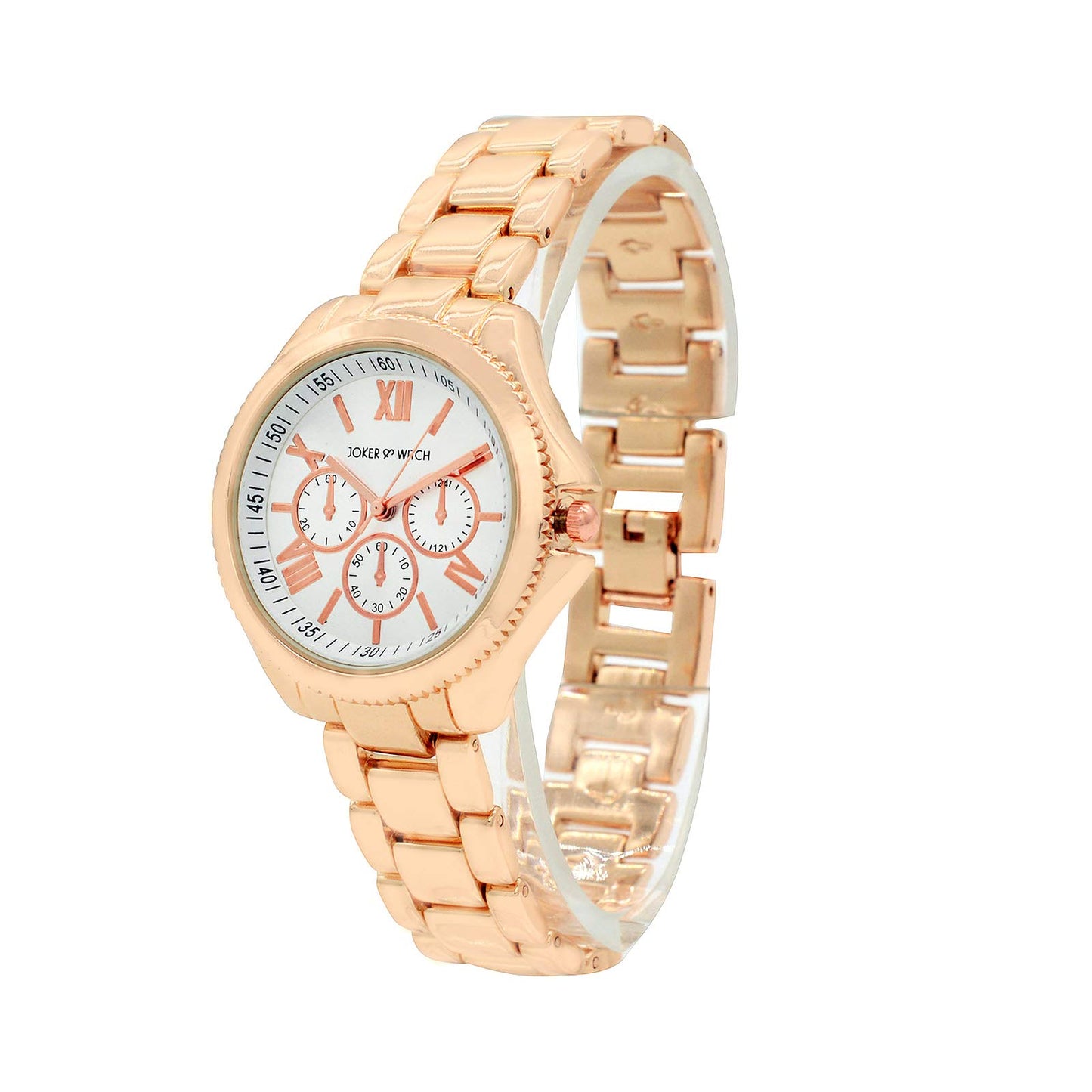 Joker & Witch Stainless Steel Carole Rosegold Analogue Watch Bracelet Gift Set for Women, White Dial, Rose Gold Band