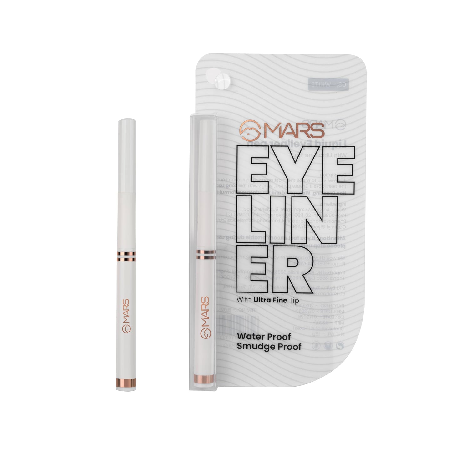 MARS Smudge Proof Liquid Pen Eyeliner with Ultra Fine Tip | Matte Finish & Waterproof (1.5g) (White)