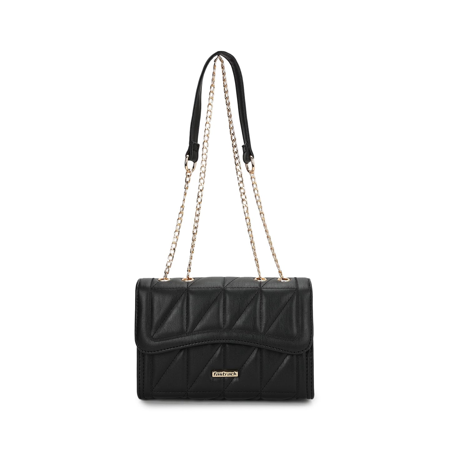 Fastrack Women Quilted Sling Bag with Chain Strap | Magnetic Flap Closure, Inner Zip Pocket and Spacious Interior | Stylish Everyday Bag | Sling for Casual Carry, Black